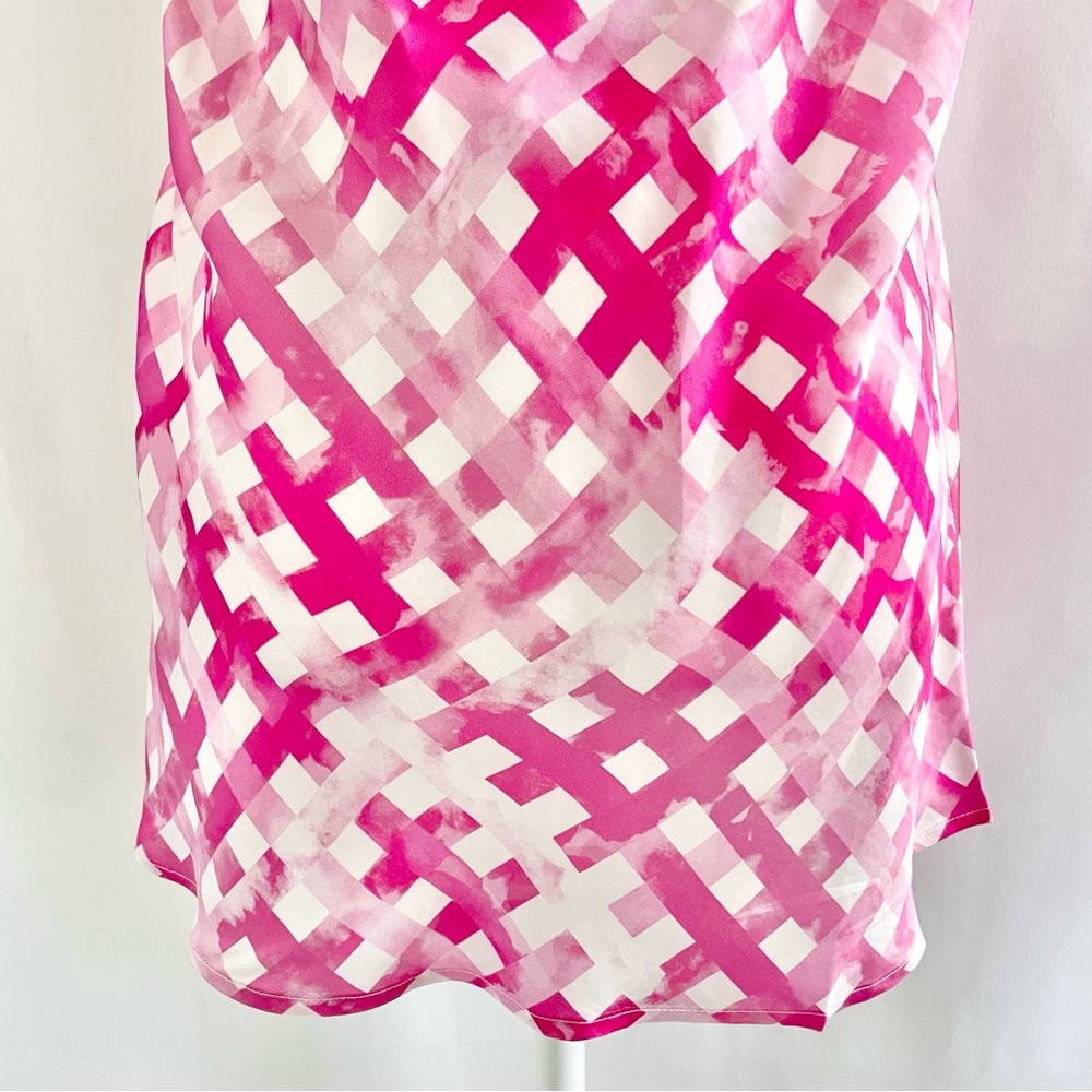 New Chloe Kristyn Gingham Satin Double Strap Cowl Neck Tank Top Pink Size Large - Picture 4 of 16